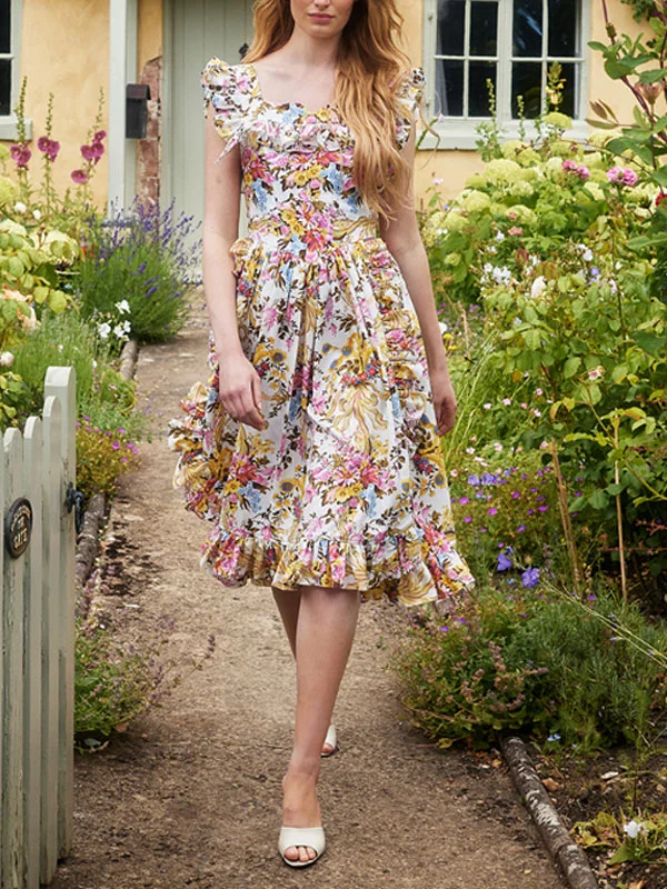 Apron Style Sleeveless Floral Women's Dress