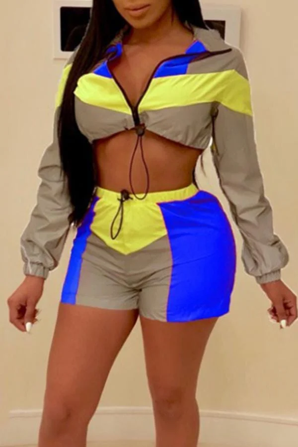 Trendy Patchwork Shorts Set
