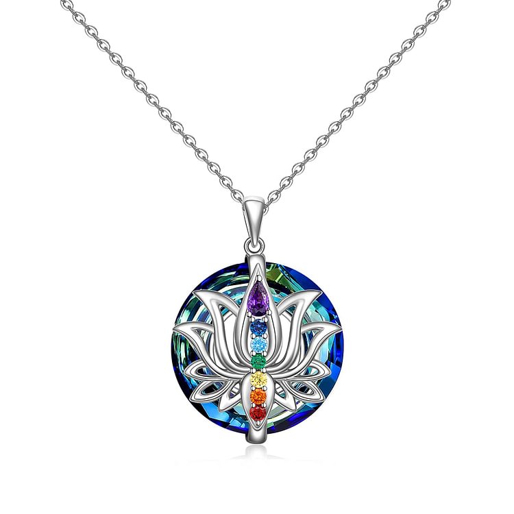 S925 Change Grow and Believe Colorful Crystal Lotus Necklace