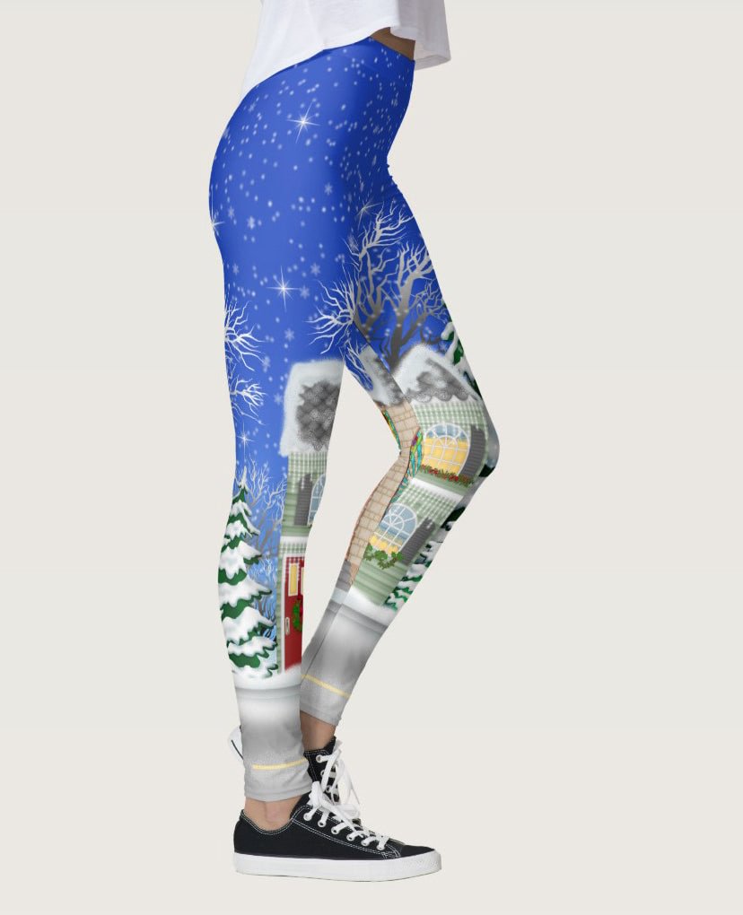 Christmas printed slim nine-minute pants tight stretch pants