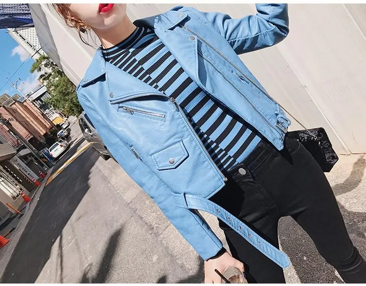 2021 New Autumn Fashion Women Motorcycle PU Leather Jackets Female Autumn Short Epaulet Zippers Coat Hot Black pink Outwear