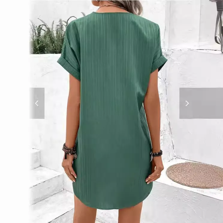 Nigikala Nigikala Women's 2025 New V-Neck Solid Color Jacket Comfortable Casual Button Dress