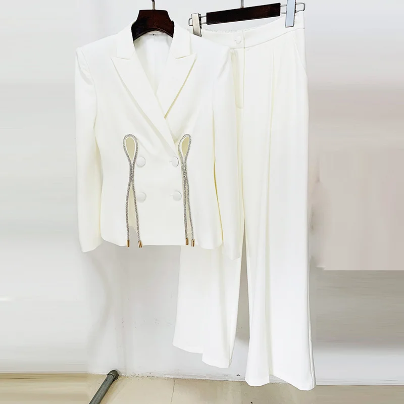 Nigikala Nigikala Star New Temperament Fashion Diamond Strip Open Fork Suit Straight Trousers Set Two Sets