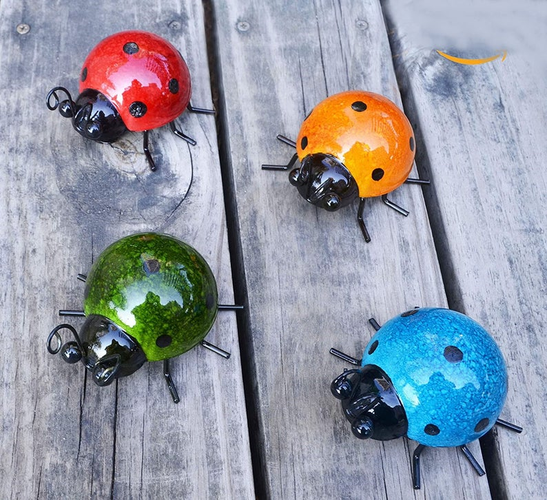 🐞Metal garden wall art decoration set of 4 cute insect outdoor wall