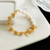 Stylish Freshwater Pearls Golden Knot Bracelet