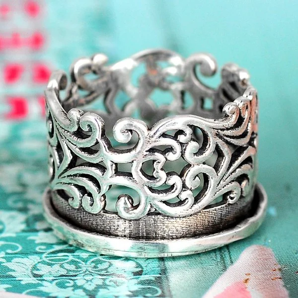 🔥 Last Day Promotion 75% OFF🎁Sterling Silver Filigree Meditation Wide Band Spinner Ring