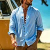 Men's Linen Long Sleeve Button Down Shirt Summer Casual Beachwear Lightweight Breathable White Collar Top by Inlyline