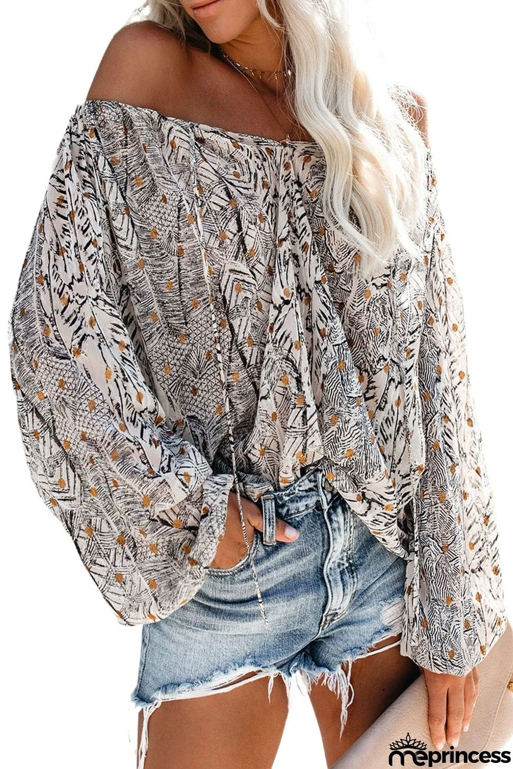 Puff Sleeves Abstract Print Blouse