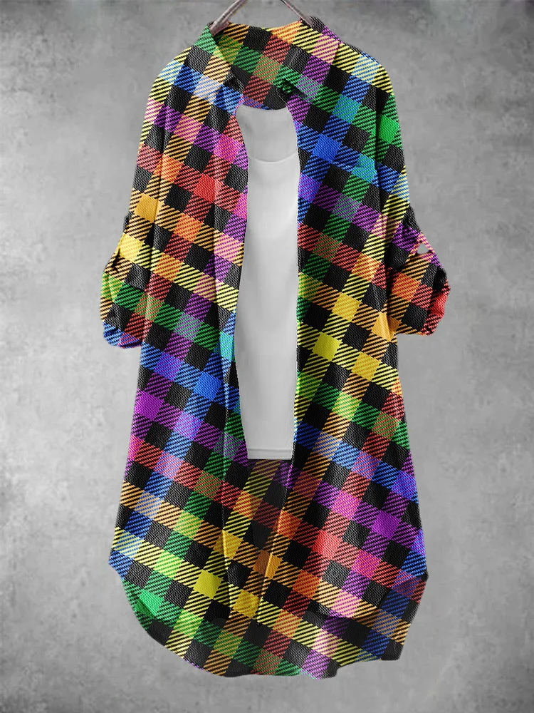 Women's Rainbow Plaid Pattern Art Print Dress