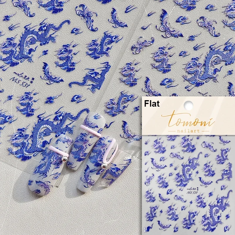 Charm Bear Cross Love Heart Longan Magpie Dragon Loong Butterfly Persimmon Embroidered Relief Nail Art Stickers Manicure Decals