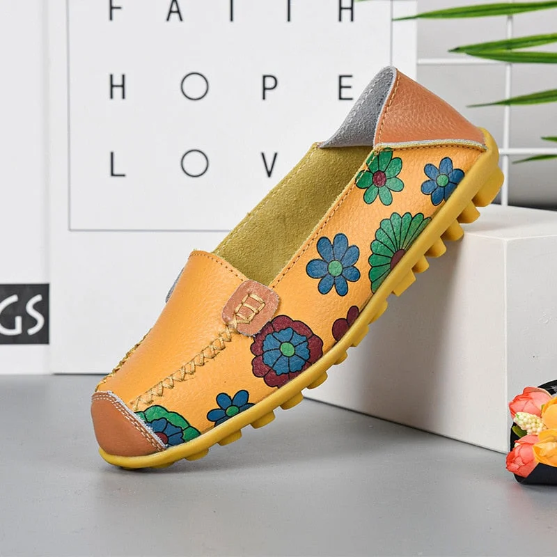 Fashion Women's Loafers Flower Printed Flat Shoes Sweet Slip On Casual Woman Flats Leisure Walking Ladies Shoes Chaussure 2021