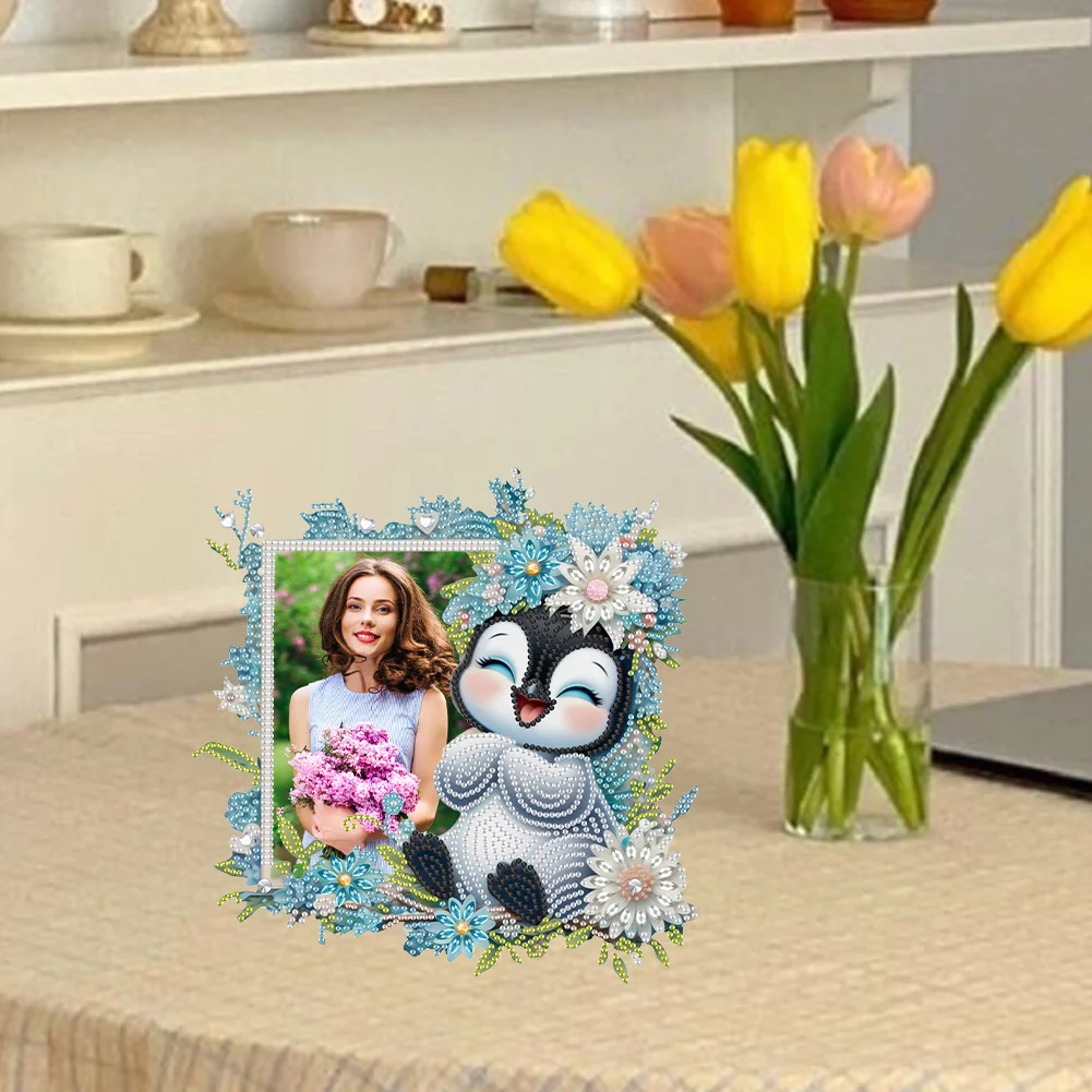 5D DIY Flower Penguin Acrylic Special Shape Diamond Painting Picture Frame