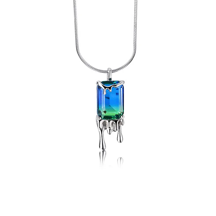 Crystal Blue and Green Square Stud Necklace Sterling Silver for Her