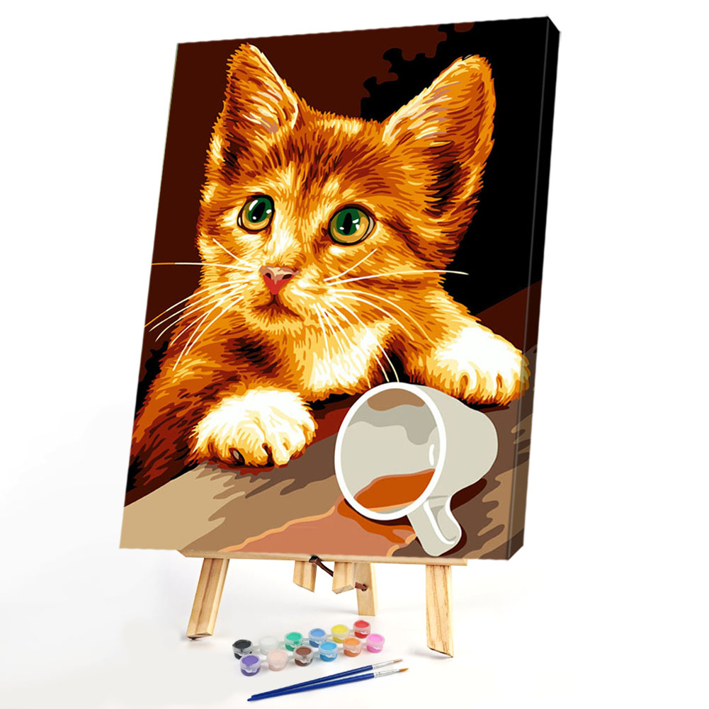 

40*50CM Paint By Numbers-Coffee Cat, 501 Original