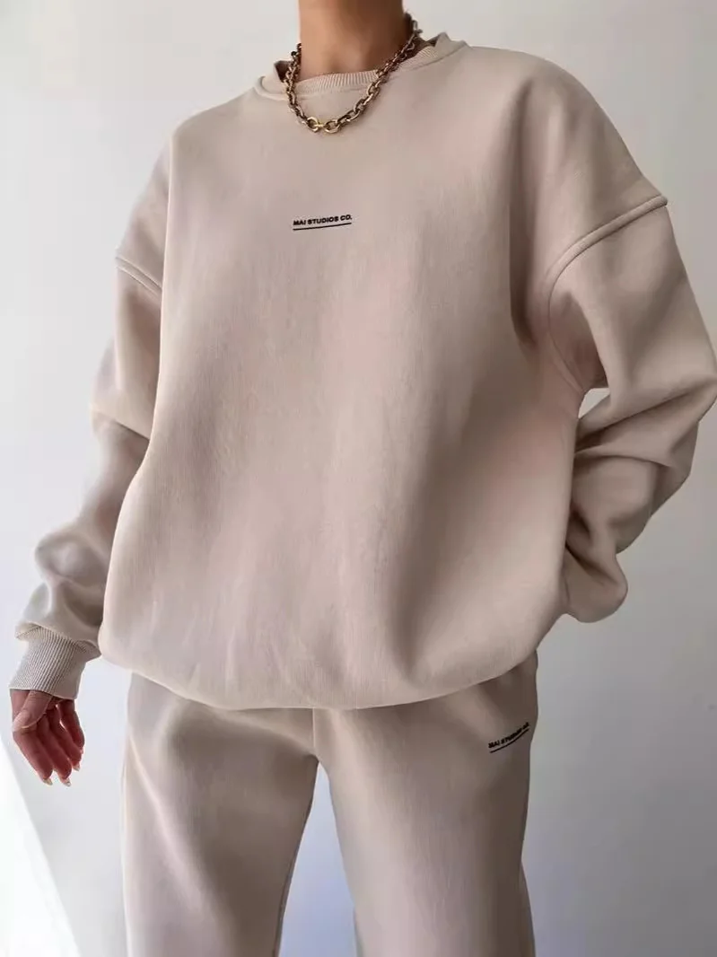 Churchf Churchf New Suit Of Long Sleeve Round Collar Casual Hoodie Elastic Sweatpants Two-Piece Set