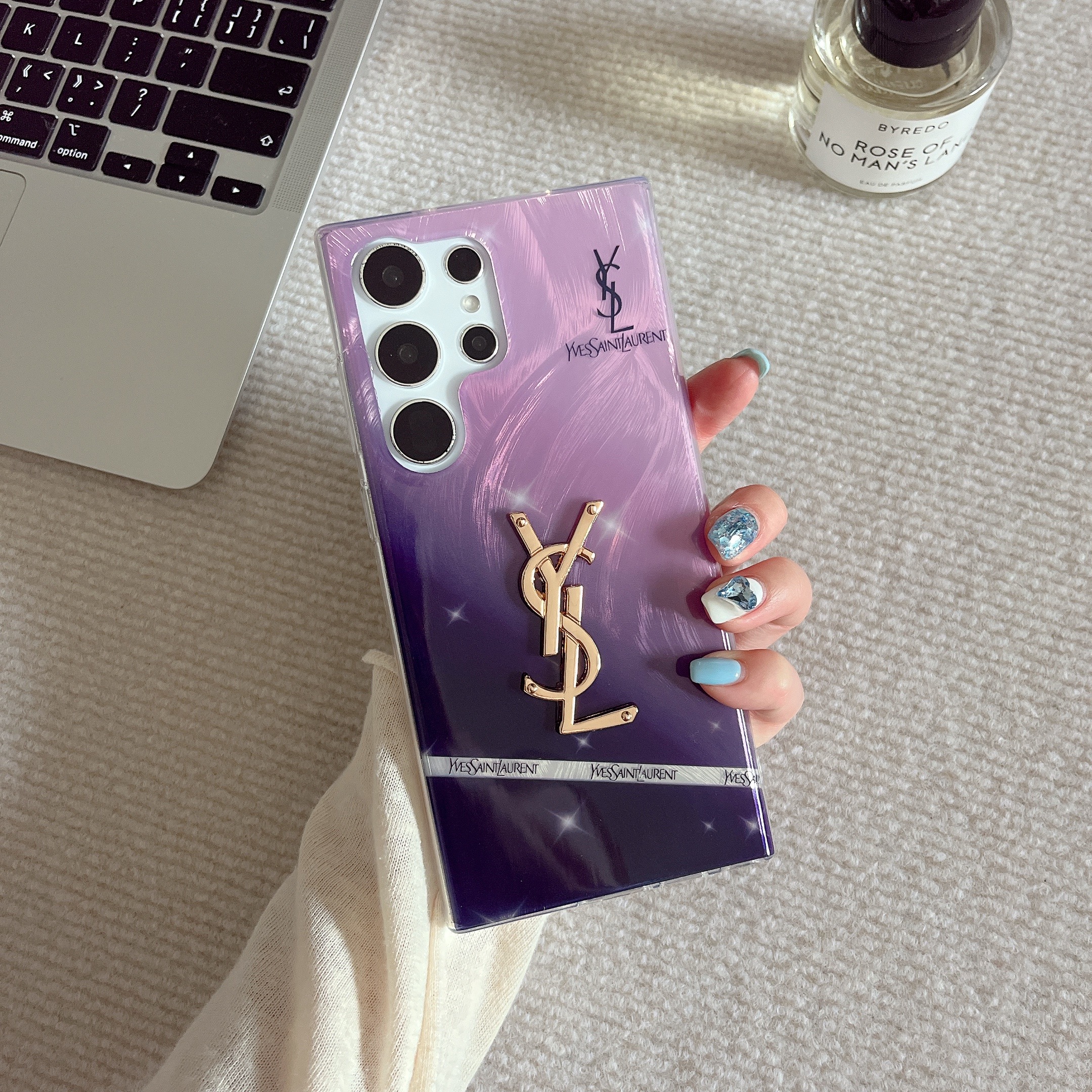 YSL Perfume Bottle Air Cushion Stand Metal Logo Samsung Galaxy Case