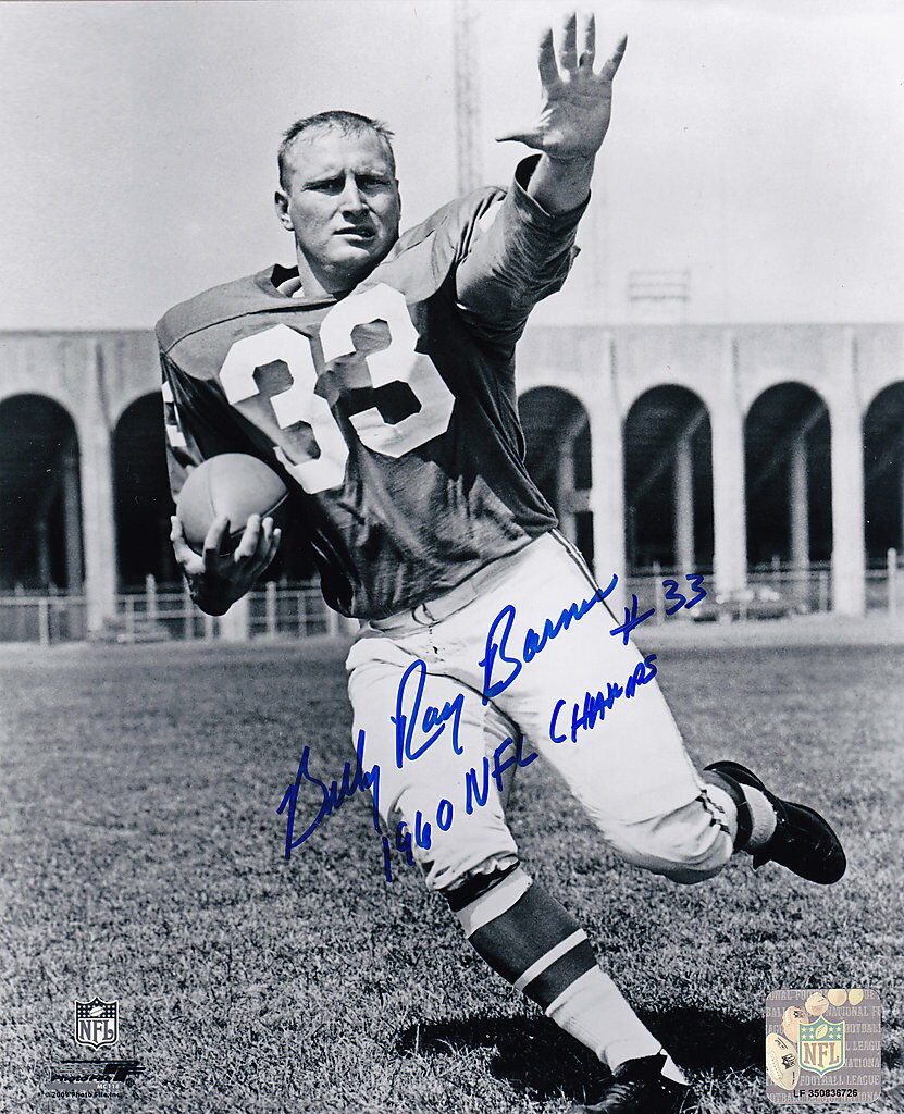 BILLY RAY BARNES PHILADELPHIA EAGLES 1960 NFL CHAMPS ACTION SIGNED 8x10