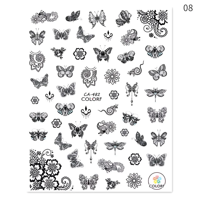1PC 3D Butterfly Nail Sticker Spring Flower Leaves Alphabet Valentines's Day Transfer Foil Slider Nail Art Decoration Manicures