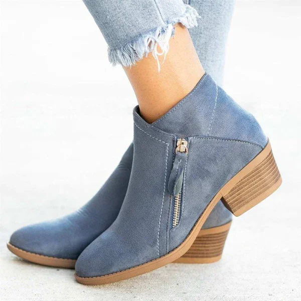 Women'S Chunky Heel Side Zip Ankle Boots