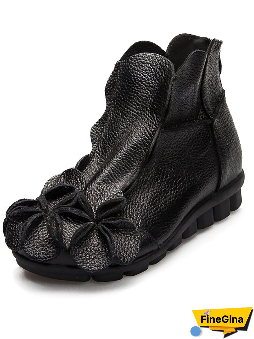 Women Winter Retro Leather Flower Spliced Ankle Boots