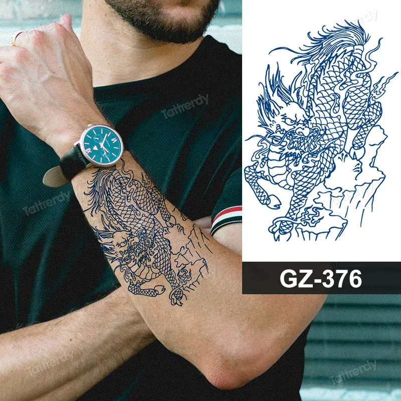 Juice Ink Lasting Waterproof Temporary Tattoo Sticker Dragon Snake Totem Tattoos Sun Wing Body Art Arm Fake Tatoo Women Men
