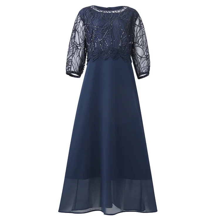 Women's Party Dress Splicing Lace Chiffon Slim-fit Long Maxi Dress Plus Size Mom's Wedding Dress