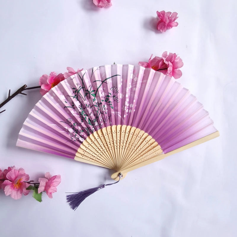 3 Pieces Ancient Style Folding Fan Female Classical Tassel Silk Fan Chinese Style Small Fan Portable Dance Craft National Fashion Fan Student Fan