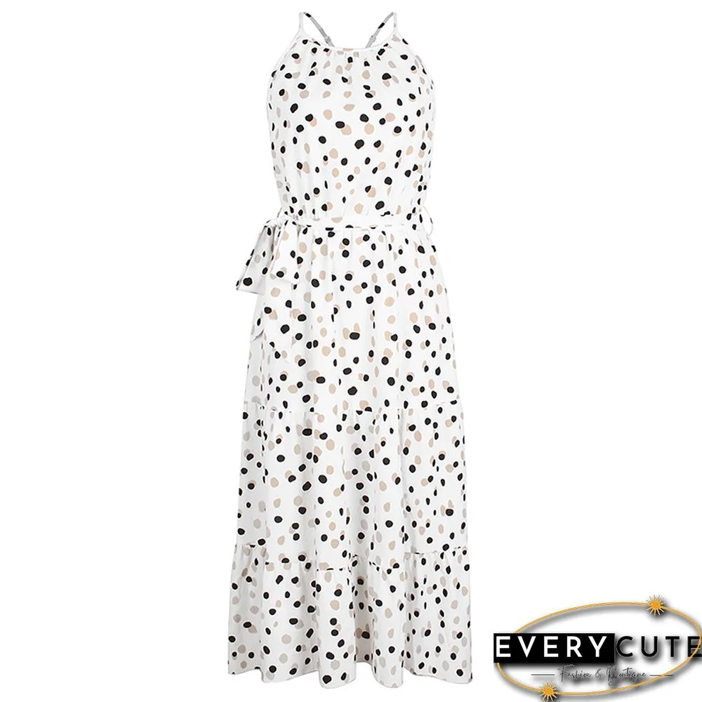White Polka Dot Sleeveless Maxi Dress
