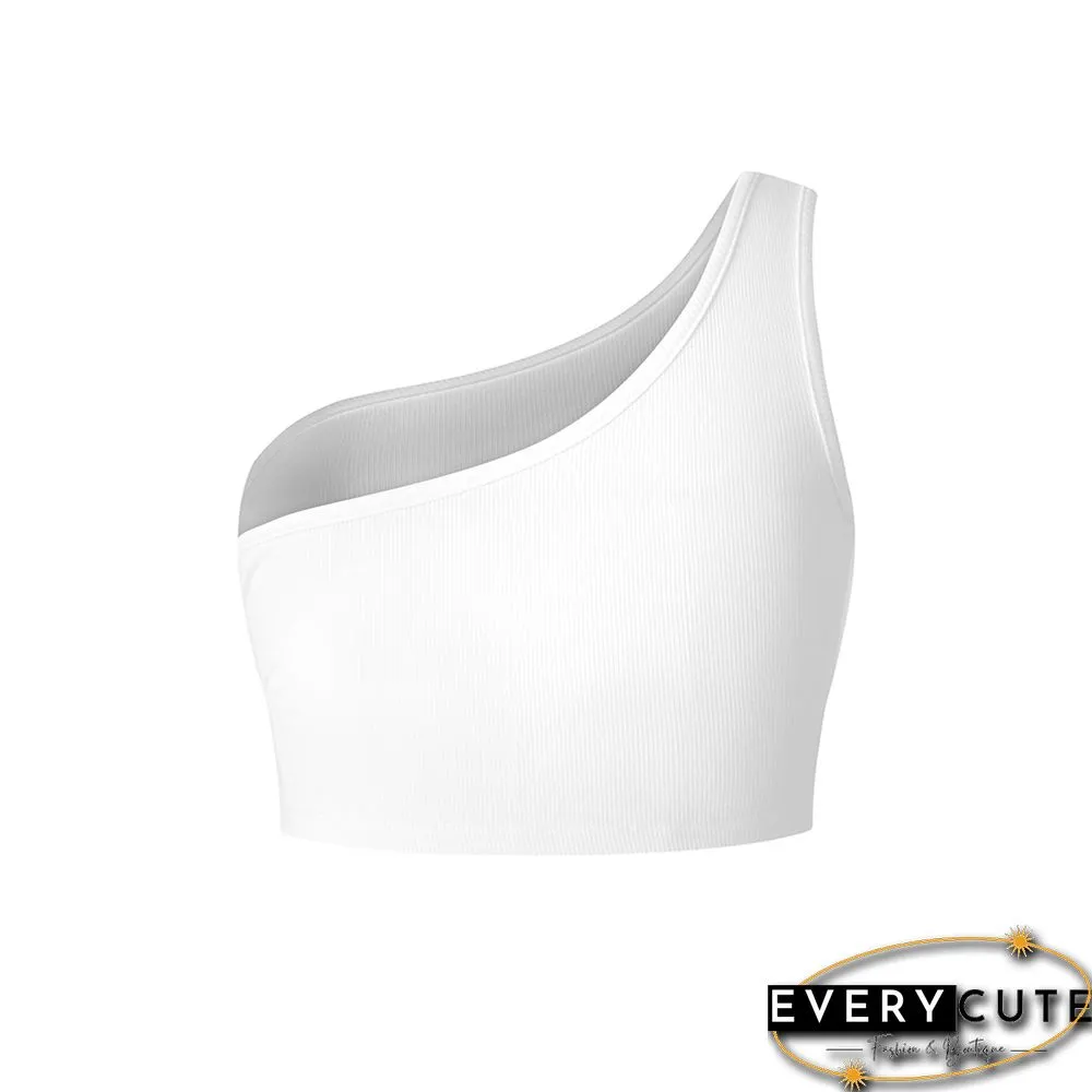 White Rib One Shoulder Crop Top