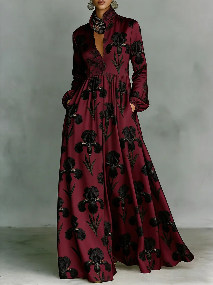 Women's Vintage print Elegant Romantic Vacation Maxi Dress