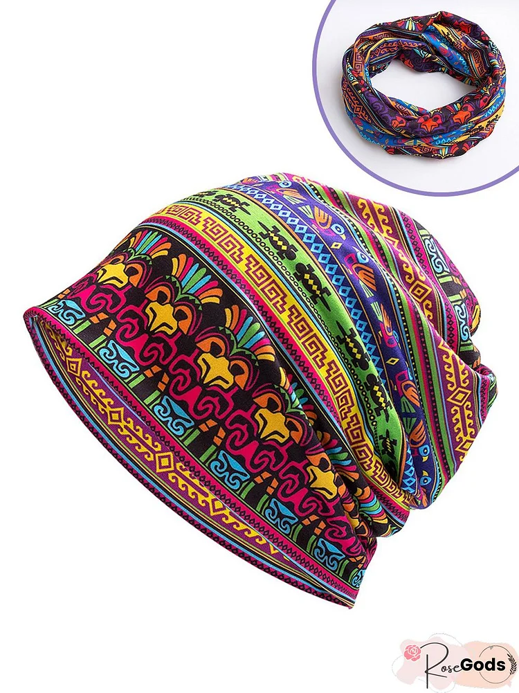 Scarf/Hat Dual Purpose Ethnic Pattern/Paisley Pattern Knitted Hat