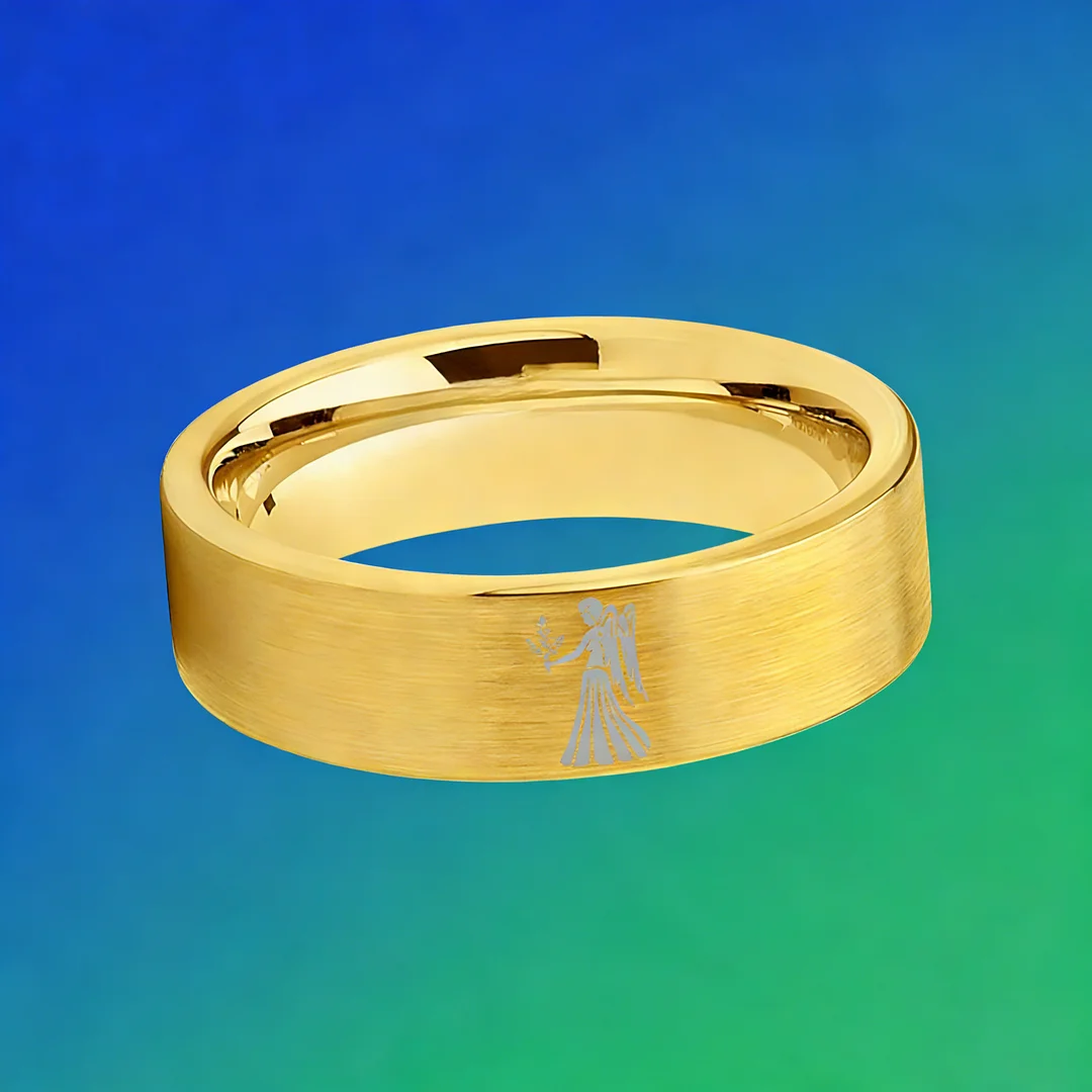 Gold Tungsten Carbide Rings Flat Virgo Wedding Band Flat Top Comfort Fit 4MM 6MM 8MM Width