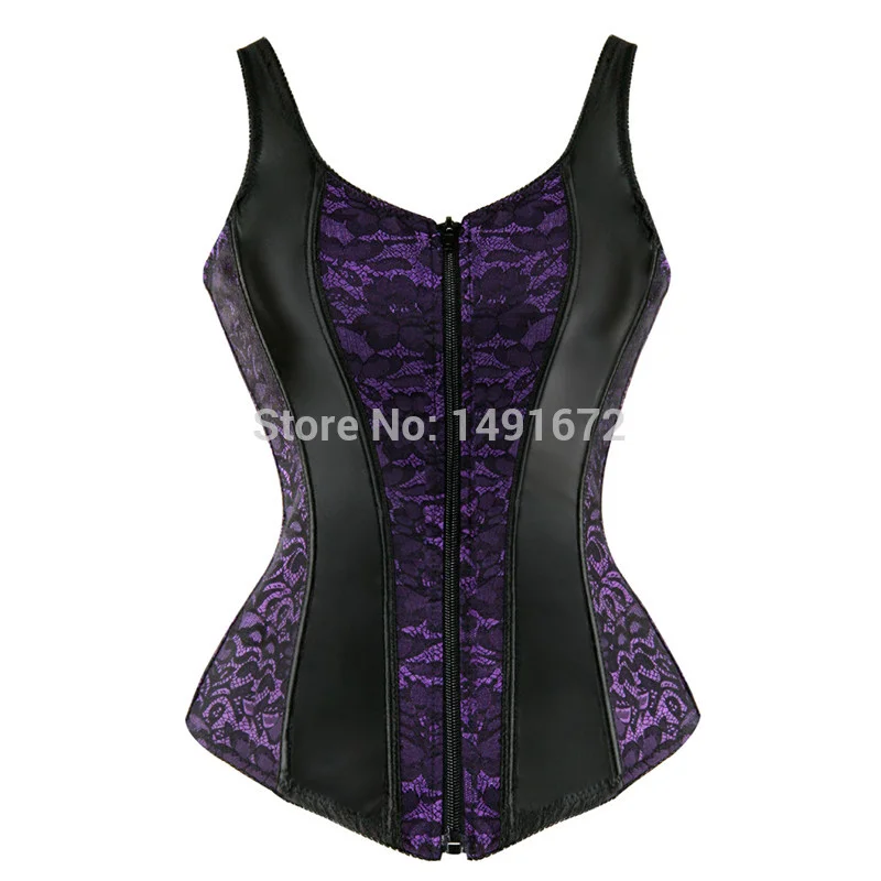 Billionm Sapubonva Corset Women Sexy Vest with Straps Lace up Overbust Cheap Flower Print Zip Brocade Gothic Halter Corsets Bustiers Tops