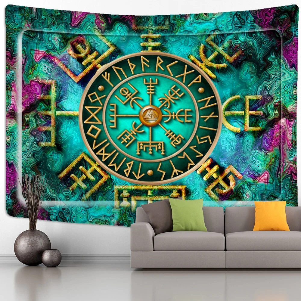 Rune Art Tapestry Wall Hanging Psychedelic Witchcraft Hippie Reaper Tapiz Tarot Mystery Room Home Decor