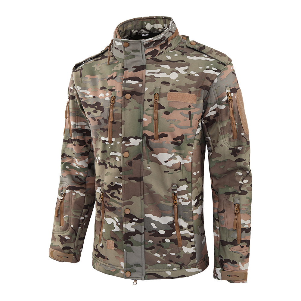 2021 Softshell Stand-up Collar Snap Camo Jacket Multi Zippers