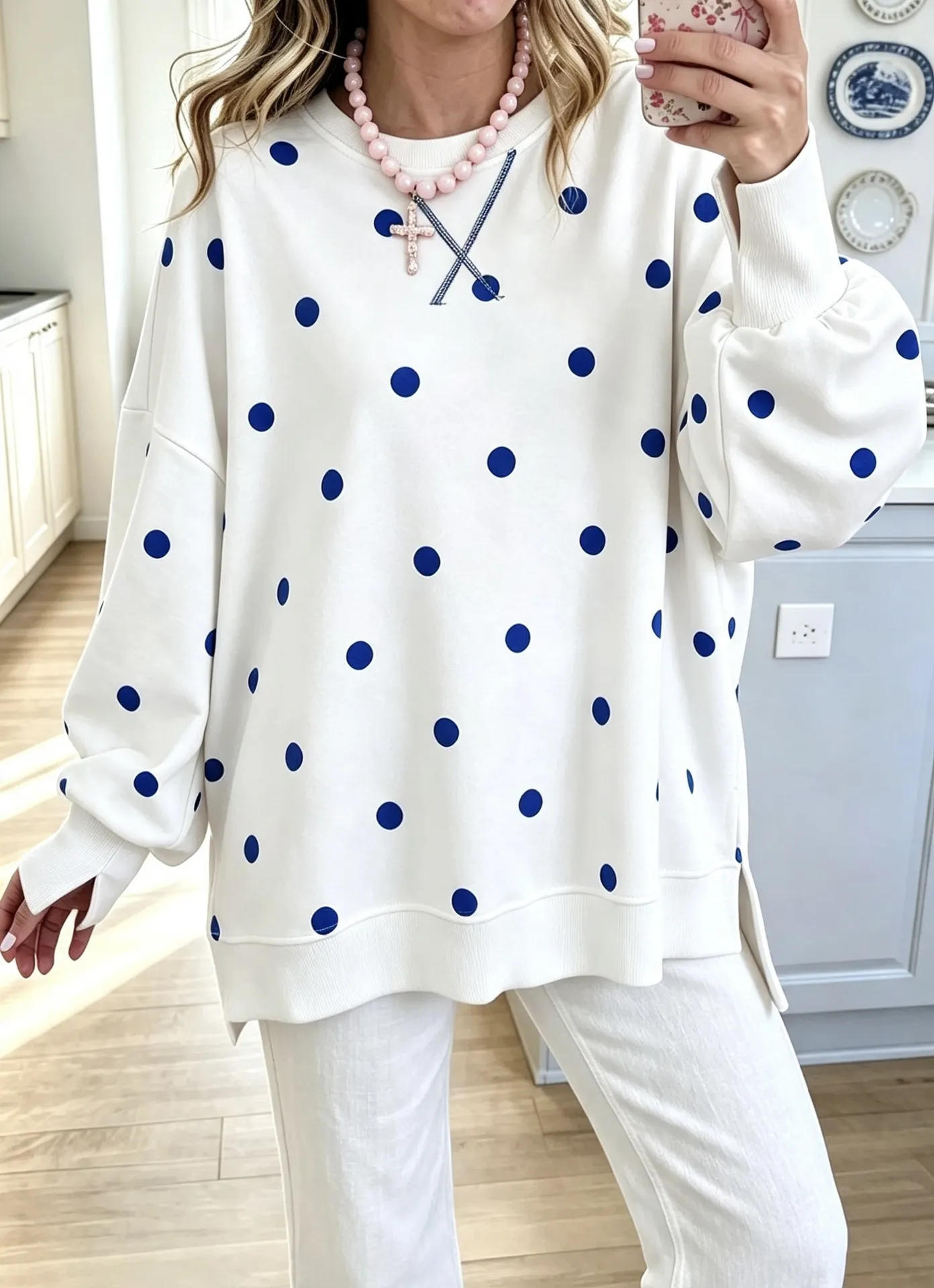Women Polka Dot Oversized Sweatshirt