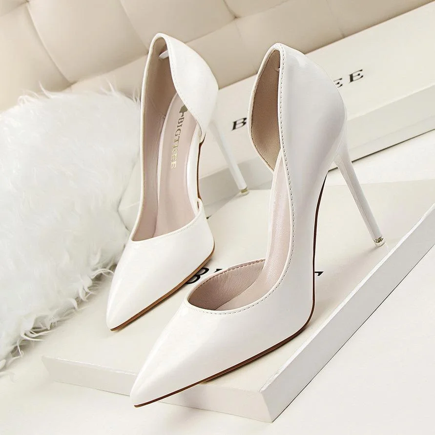 Fashion stiletto high-heeled patent leather shallow pointy sexy high-heeled shoes