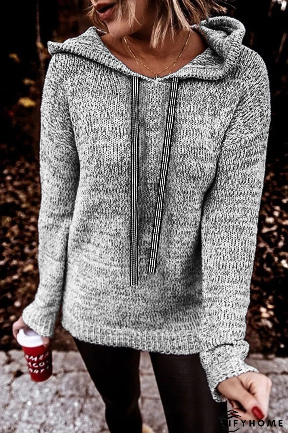 Grey Pullover Hooded Sweater | IFYHOME