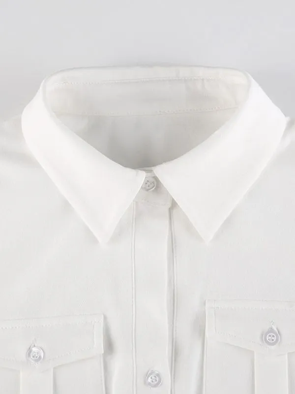 Brownm Y2K blouse with pocket and button placket