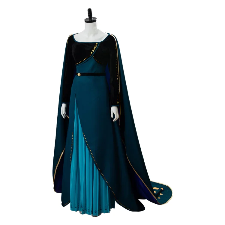 Frozen 2 Queen Anna Coronation Gown Dress Dark Green Cosplay Costume Halloween Carnival Suit