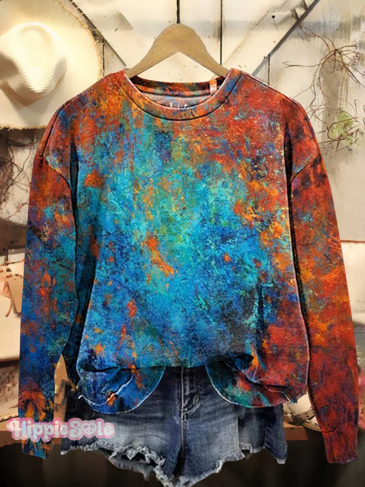 Retro Pattern Casual Sweatshirt Multicolor / S