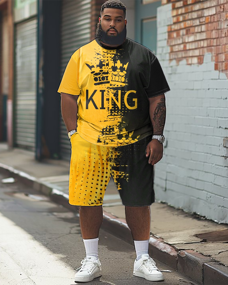 Men's Plus Size Crown Alphabet Print T-Shirt Shorts Set