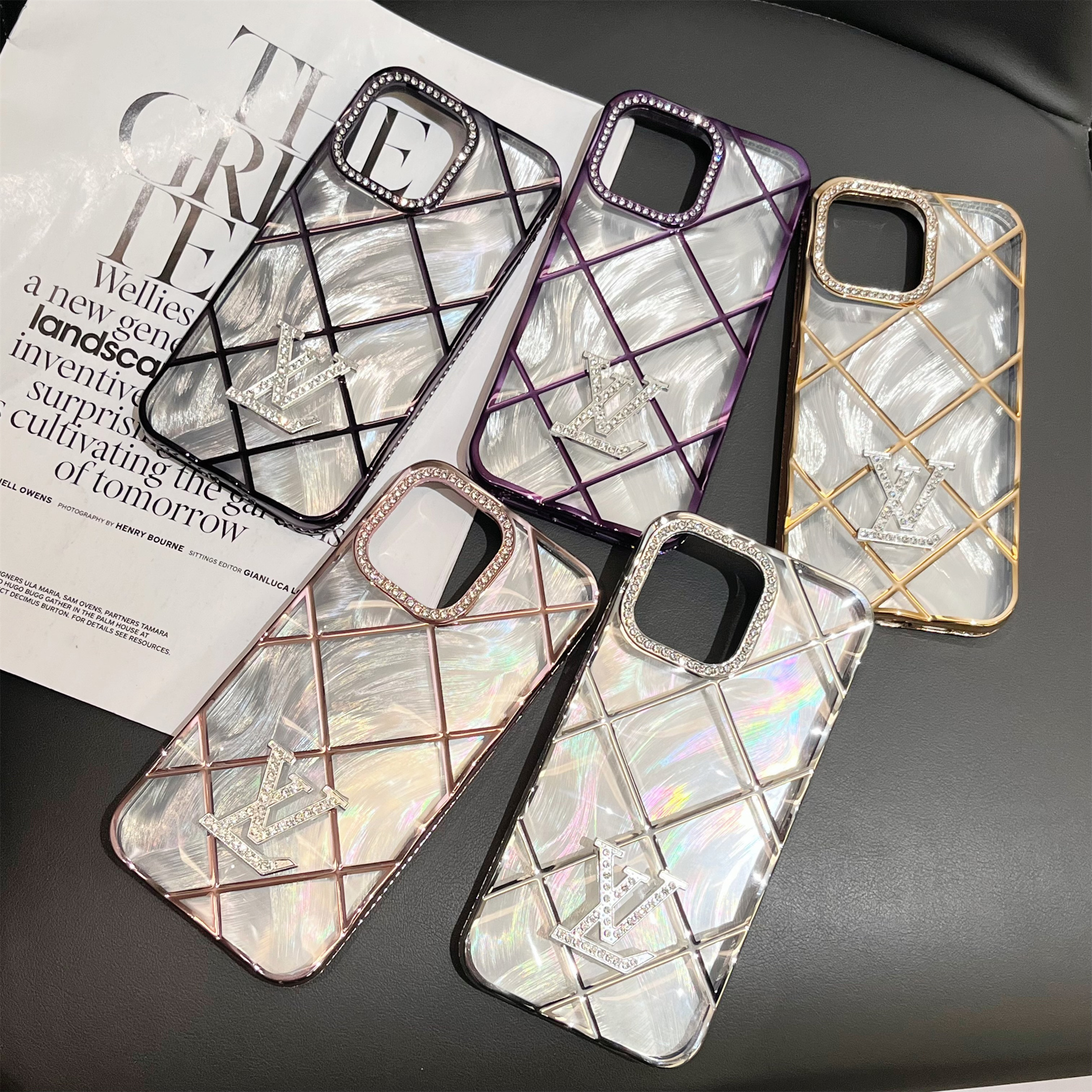 Radiant LV Diamond Monogram Label Diamond Plated Apple iPhone Case