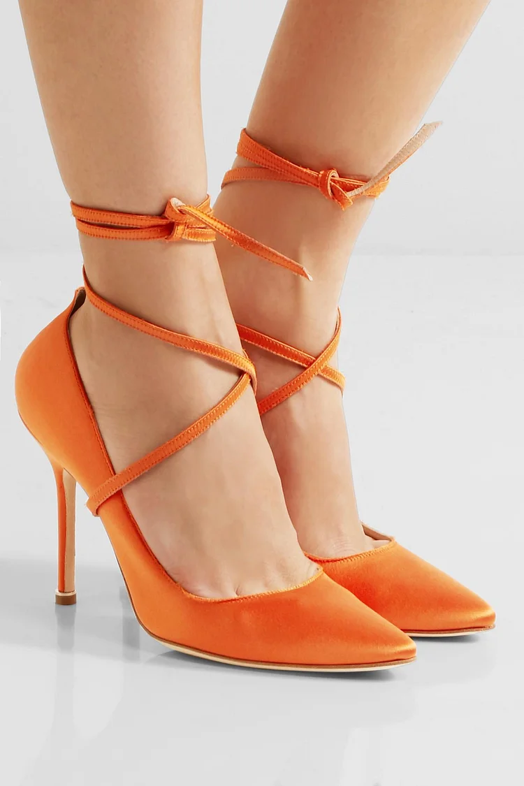 Orange Strappy   Ankle Strap Stiletto Pumps Vdcoo