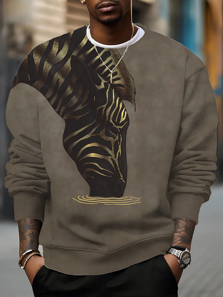 Men's Zebra Drinking Water Golden Art Print Casual Sweatshirt