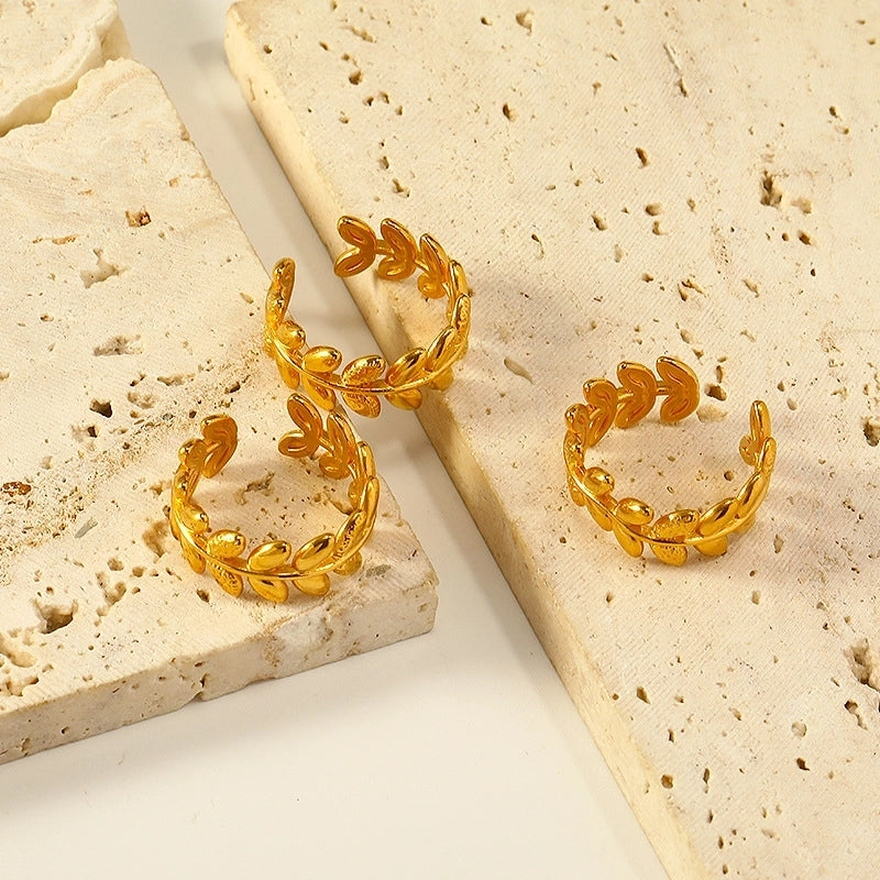 304 Stainless Steel 14K Gold Plated Vintage Style Minimalist Plating Leaves Open Rings