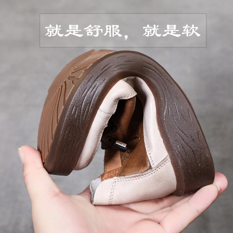 Yyvonne With Pure Leather Soft Soles Retro Single Shoes Spring And Autumn Water Wash Leather Leather Flat Women's Shoes Comfortable Soft-Soled Women's Shoes