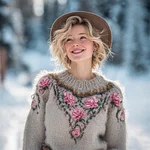 Vintage Floral Knit Embroidery Art Women's Icelandic Sweater - Image 2