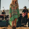 Music Festival Rock Party Carnival Vintage Wasteland Style Ethnic Floral Cotton And Linen Dress by Inlyline