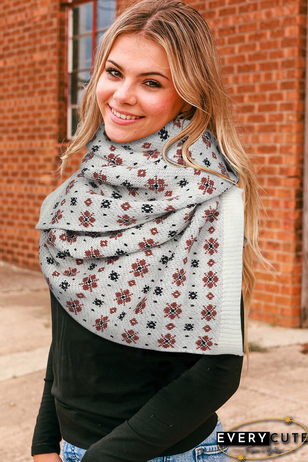 Multicolor Christmas Floret Knitted Shawl Wrap Scarf